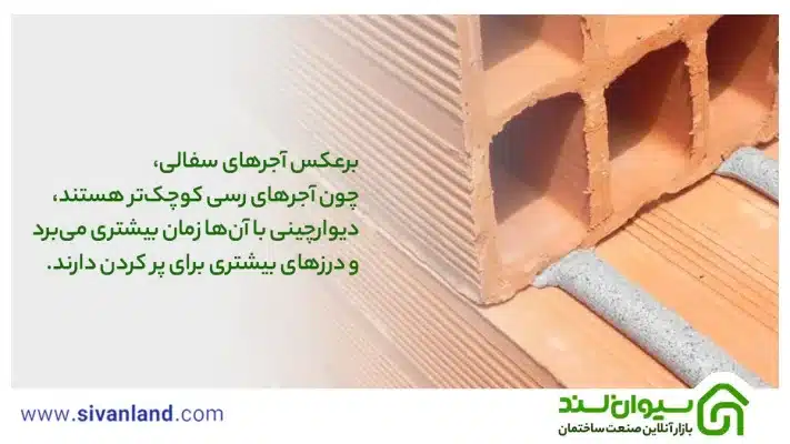 تفاوت آجر سفال با آجر رسی چیست؟ | بررسی 9 تفاوت میان آنها 23 23 برعکس آجرهای سفالی، چون آجرهای رسی کوچکتر هستند، دیوارچینی با آنها زمان بیشتری میبرد و درزهای بیشتری برای پر کردن دارند