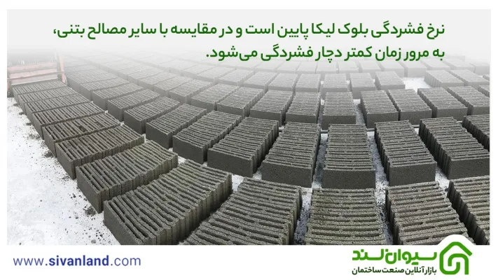 مزایا و معایب بلوک لیکا چیست؟ 23 23 نرخ فشردگی بلوک لیکا پایین است و در مقایسه با سایر مصالح بتنی، به مرور زمان کمتر دچار فشردگی میشود
