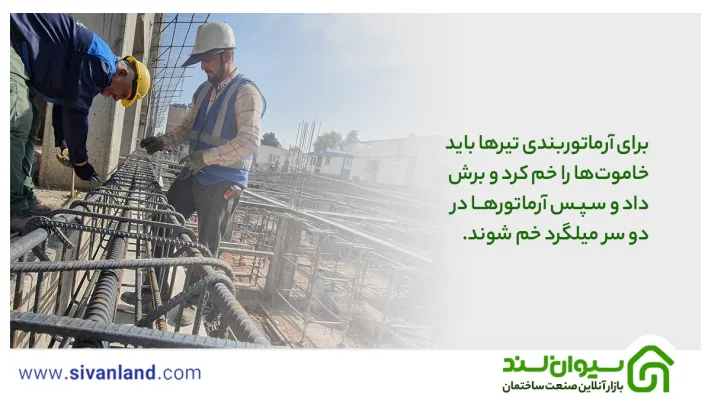 0 تا 100 جزئیات اجرای سقف تیرچه بلوک در 6 مرحله 8 8 برای آرماتوربندی تیرها باید خاموتها را خم کرد و برش داد و سپس آرماتورها در دو سر میلگرد خم شوند.