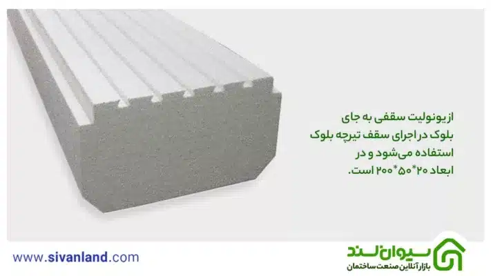 بررسی تفاوت یونولیت سقفی و یونولیت دیواری 8 8 از یونولیت سقفی به جای بلوک در اجرای سقف تیرچه بلوک استفاده میشود و در ابعاد 20*50*200 است.
