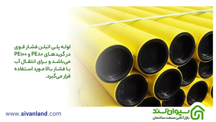 لوله پلی اتیلن فشار قوی چیست و در کجار کاربرد دارد؟ 1 1 لوله پلی اتیلن فشار قوی در گریدهای PE80 و PE100 میباشد و برای انتقال آب با فشار بالا مورد استفاده قرار میگیرد.