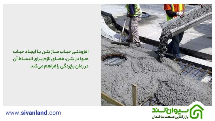 0 تا 100 افزودنی حباب ساز بتن 17 17 افزودنی حباب ساز بتن با ایجاد حباب هوا در بتن، فضای لازم برای انبساط آن در زمان یخزدگی را فراهم میکند.