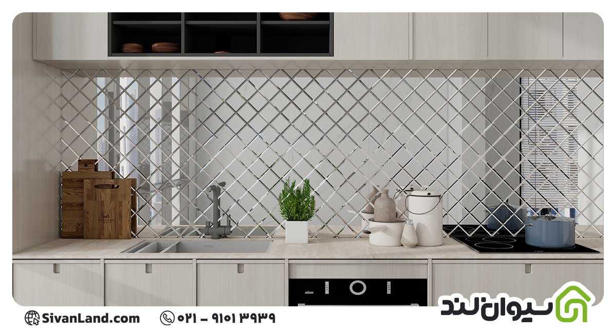 کاشی بین کابینتی جدید؛ راهنمای انتخاب جدیدترین ترندهای ۱۴۰۵ 5 5 جدیدترین مدل کاشی بین کابینتی آینهای