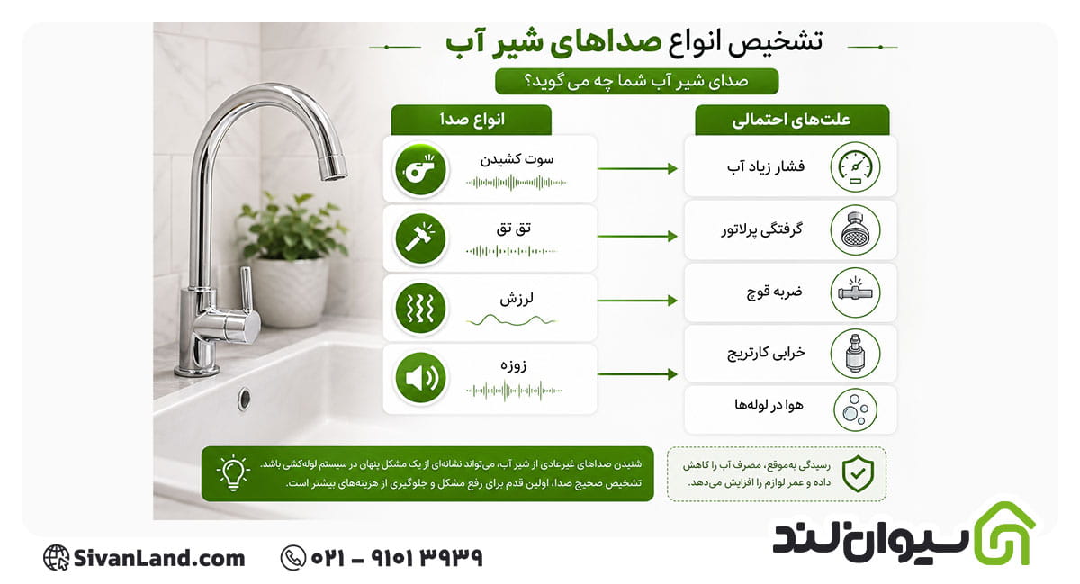 علت صدای شیر آب چیست؟ | راهکارهایی برای حل این مشکل! 2 2 علت صدای شیر آب بر اساس نوع صدا