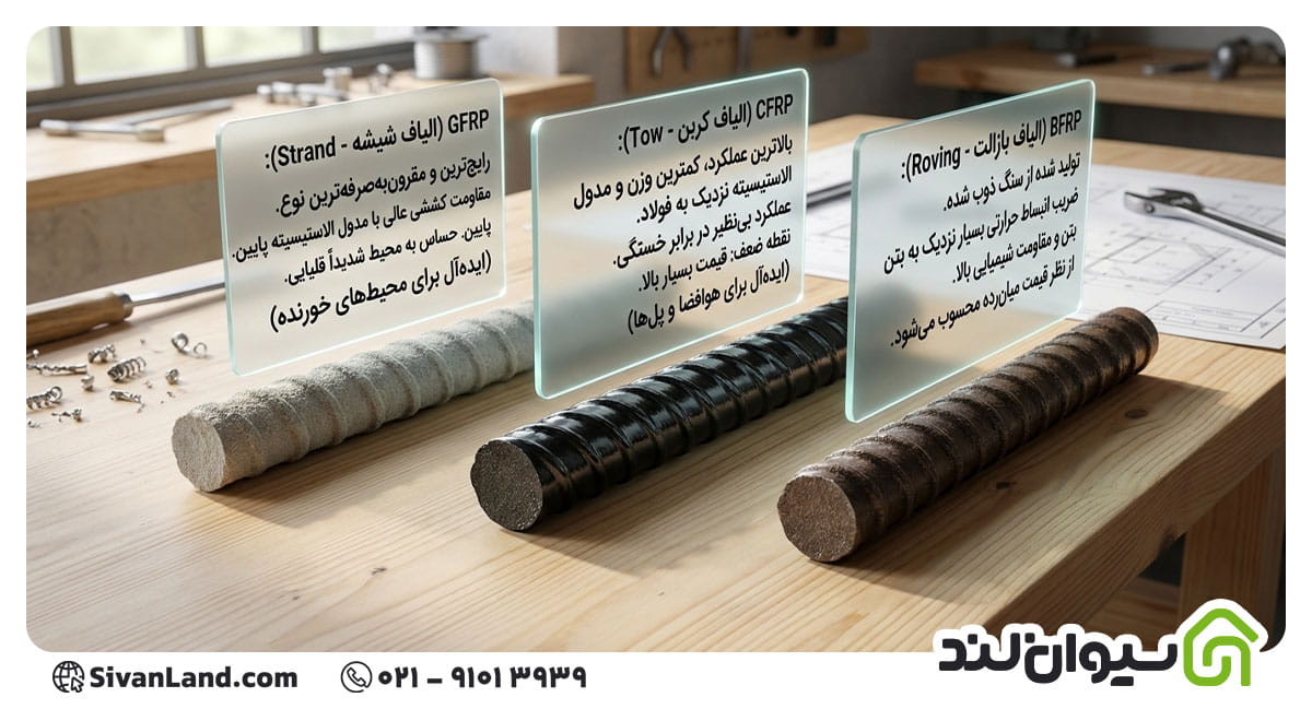میلگرد کامپوزیت (FRP) چیست؟ | از کاربردها تا معایب این میلگرد 3 3 انواع میلگرد کامپوزیت (FRP)
