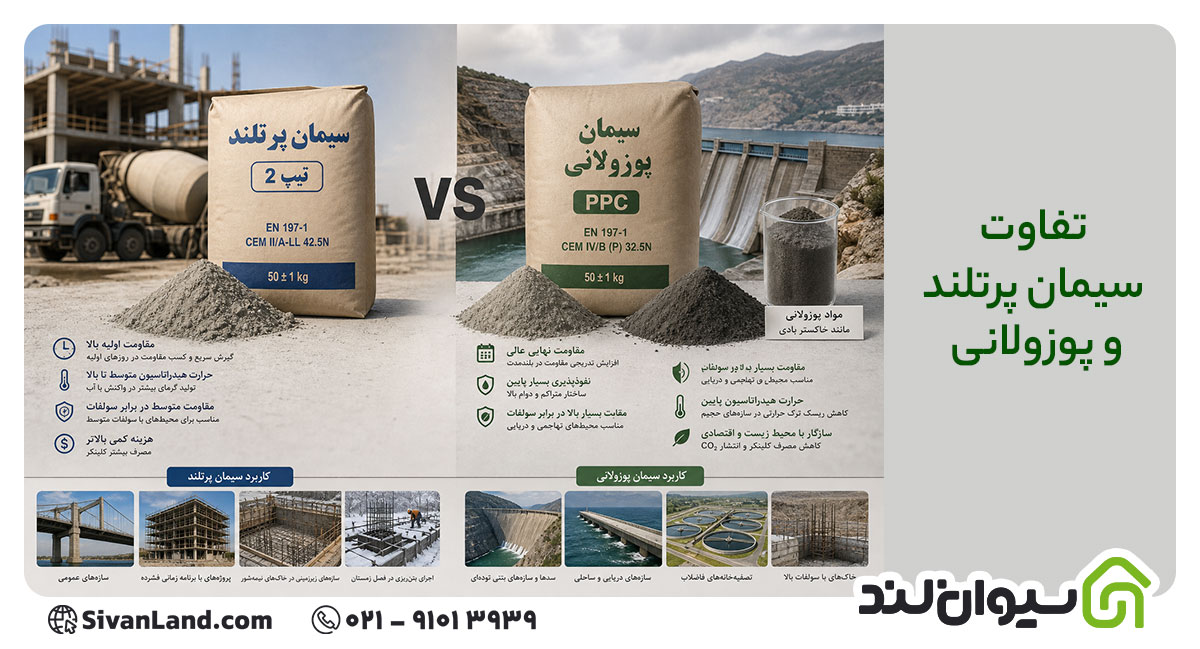 تفاوت سیمان پرتلند و پوزولانی چیست؟ کدام را انتخاب کنیم؟ 1 1 بررسی تفاوتهای سیمان پرتلند تیپ 2 و سیمان پوزولانی
